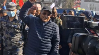 As cadres suddenly start chanting slogan against MCC compact, Prachanda…