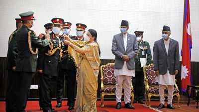 President Bhandari confers rank insignia on Army Chief Sharma
