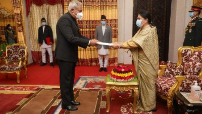 Indian Ambassador to Nepal presents letter of credence to President Bhandari