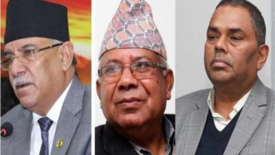 PM Dahal meets with leader Nepal, Yadav