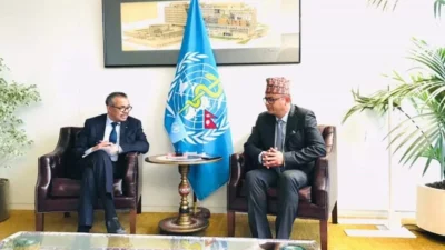 Health Minister Giri meets with WHO Director General Dr Ghebreyesus