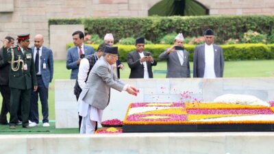 PM Dahal pays homage to Mahatma Gandhi at Rajghat