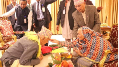 President Paudel receives tika from his elder sister-in-law