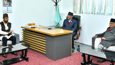 PM Dahal,UML Chair Oli and Home Minister Lamichhane meet