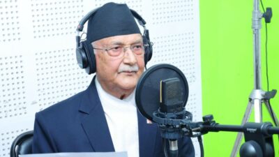 PM Oli records his voice in social movie ‘Nametine Ghau’