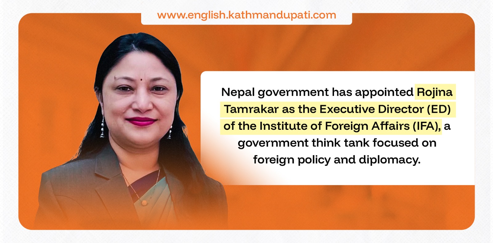 Rojina Tamrakar appointed Executive Director Institute of Foreign Affairs Studies
