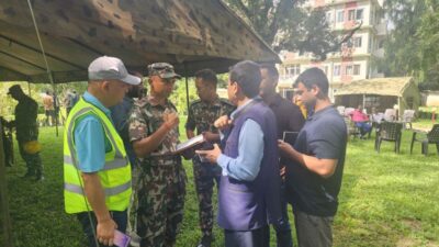 Nepal Army helicopter lands at Trishuli project