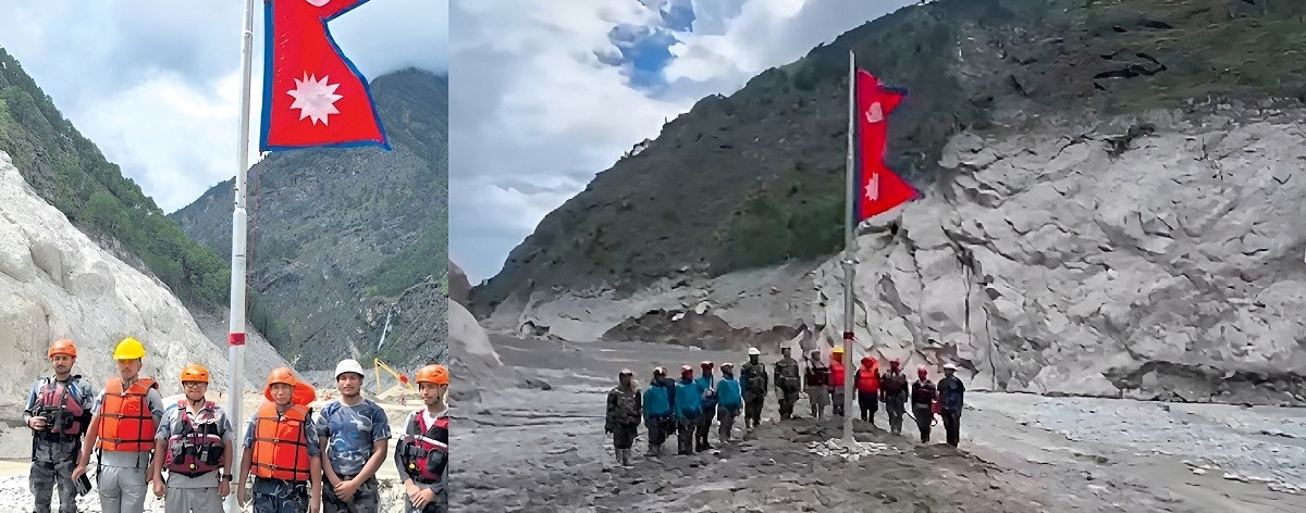 National flag reinstalled at Rasuwa border after devastating floods